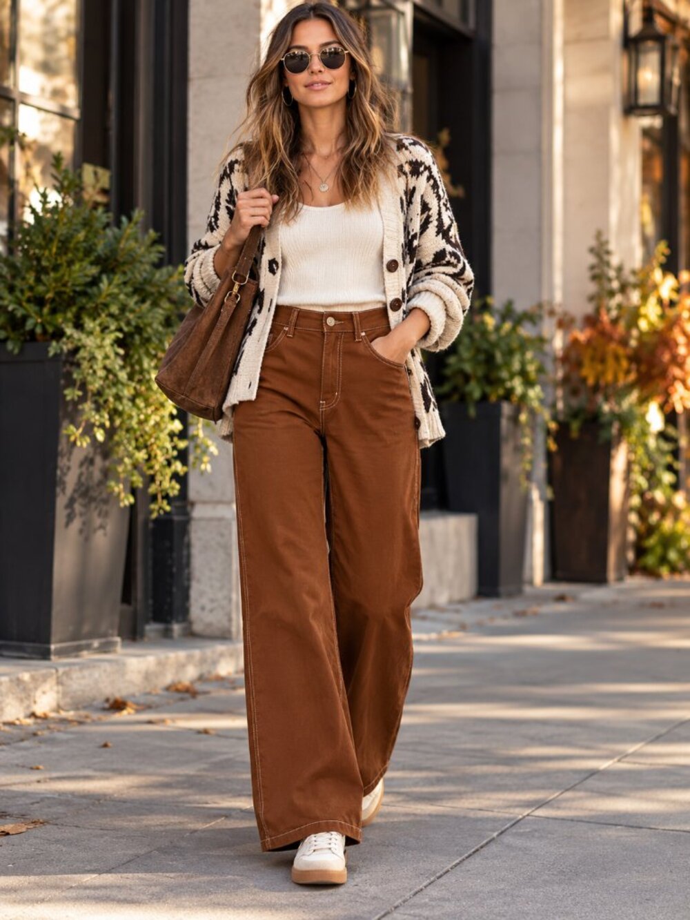 Madewell Emmett Wide-Leg Pants Brown High Rise Stretch Contrast Stitch